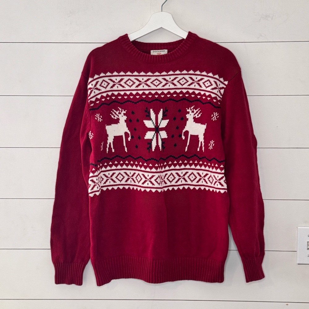 Dockers Red Christmas Reindeer Sweater Size Large